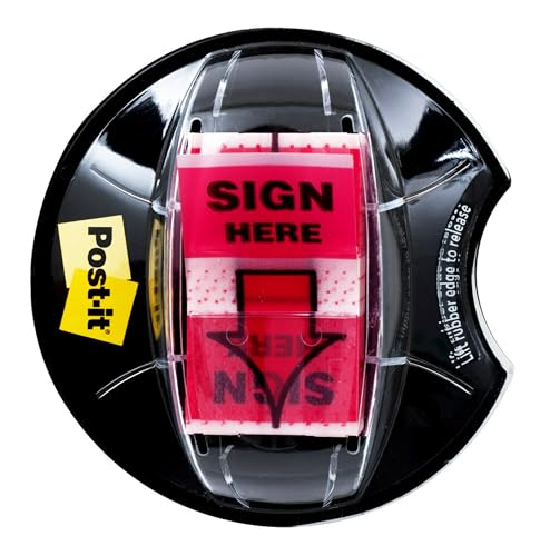 Post-it Message Flags, Sign and Date 1 x 1.7 in, Red, 1 Dispenser | Removable Page Markers to Mark Tax, Real Estate, and Legal Documents