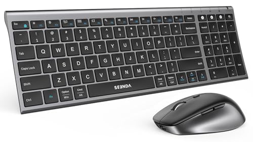 seenda Wireless Bluetooth Keyboard Mouse Combo, COE401 Rechargeable Silent Keyboard Mouse Compact Slim, 3 Multi-Device Connection, Compatible for Windows/Mac PC Laptop MacBook iPad, Black Gray - color: Black Gray