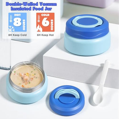 Bento Lunch Box for Kids with 7oz Soup Thermo,Insulated Stainless Steel Kids Water Bottle with Straw and Insulated Lunch Bag,Leak-Proof Lunch Food Container with Ice Pack for School(Blue) - color: Blue