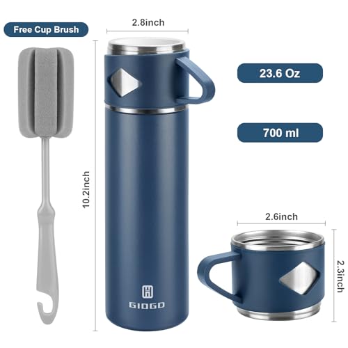 Stainless Steel Thermo 700ml/23.7oz Vacuum Insulated Bottle with Cup for Coffee Hot drink and Cold drink water flask.(Blue,Single) - color: Blue (Single), size: 23.7 Ounces