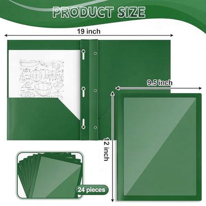 Teling 24pcs Heavy Duty Plastic Folders with Clear Front Pocket and Card Slot, 3 Prongs and 2 Pockets, Letter-Size, Reports Document Presentations Office Supplies, Back to School Gifts (Dark Green) - color: Dark Green