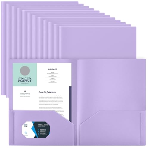 Gueevin 24 Pcs Plastic Folders with Pockets, Back to School Two Pocket Folder Fit Letter Size, Heavy Duty School Business Card Holder for Home Office, 11. 61 x 9. 45 Inches (Light Purple) - color: Light Purple
