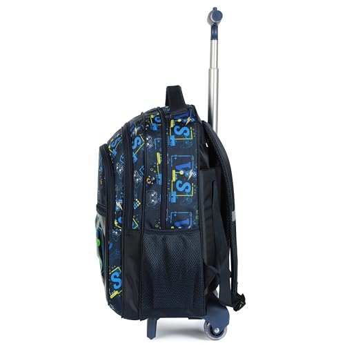 Kids Rolling Backpack for Boys, Cartoon Wheeled Backpack Set with Lunch Bag & Pencil Case Backpack with Wheels (Game) - color: Game