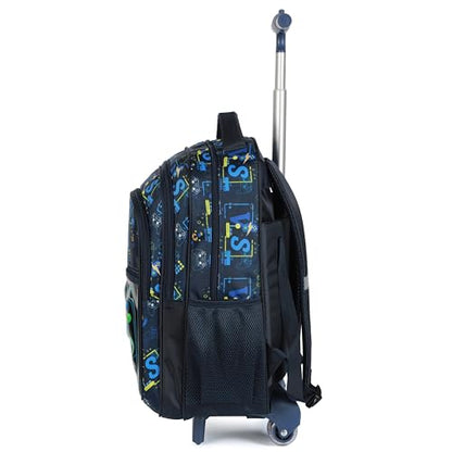 Kids Rolling Backpack for Boys, Cartoon Wheeled Backpack Set with Lunch Bag & Pencil Case Backpack with Wheels (Game) - color: Game