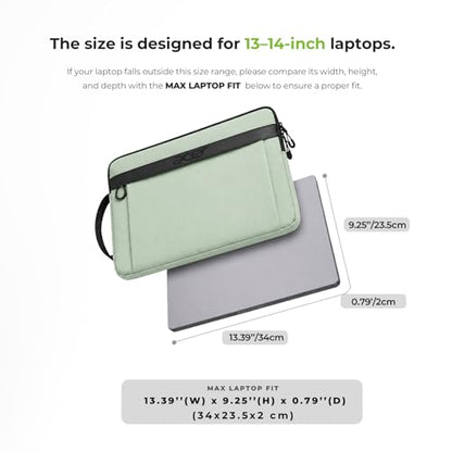 Acer Laptop Sleeve Case for 13.3-14 inch Laptops, Slim Protective Computer Sleeve with Hidden Zipper Pocket, Soft Plush Bubble Padding, Side Handle and Luggage Strap, Travel Laptop Bag, Green | Slim, Soft Bubble Padding, Extra Front Storage, Wrist Strap,