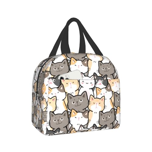 Nerxy Cute Cats Insulated Lunch Bag for Woman Cute Kittens Lunch Box White Orange Gray Cats Pattern Reusable Cooler Tote Bag 8x5x8.5inch Waterproof Meal Container for Work School Office Travel Picnic - color: cat 03