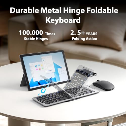 Folding & Foldable Bluetooth with Wireless Keyboard and Mouse Combo for Business Travel, 2.4G Wireless + Bluetooth 5.1, USB-C Rechargeable Portable Combo for Mac,Phones,Laptop,iPad,Tablet