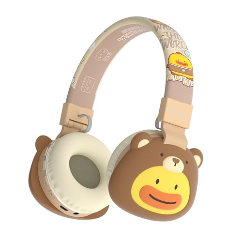Icarer Kids Bluetooth Headphones with 85dB Volume Limiter, Bluetooth 5.4 & 20H Playtime, Ultra-Soft Foldable Over-Ear Headset with Mic, FM/TF/Wired Mode, Cute Animal Design for School Travel (Brown) - color: Brown
