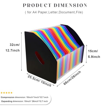 SAYEEC Rainbow Expanding File Holder Standing A4 Vertical Mini Book Organizer Magazine Basket Desktop 24 Pockets Files Folder with Handle for Students Examination Paper Bills Office Study - color: 24 Pockets - White&rainbow