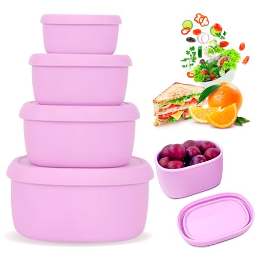 Anatole Silicone Food Storage Containers 4 Pcs Lunch Bento Box with Lids Leakproof Dishwasher Microwave Oven Freezer Safe BPA Free CPC Certified (30oz 20oz 10oz 6.7oz) - color: 4 Pack - Lilac Purple