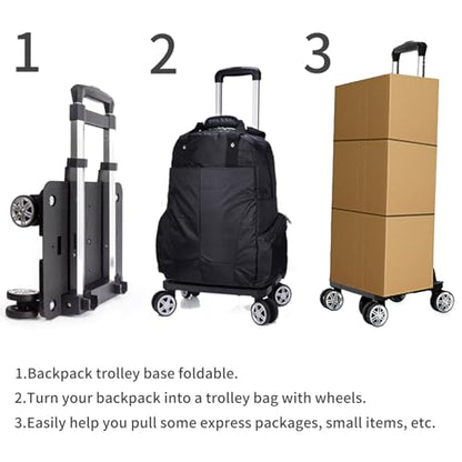 Backpack Trolley Wheeled Cart-Backpack Hand Truck with Luggage Strap,Aluminium Alloy Folding Trolley Cart for Bags Backpack Travel Luggage Cart - size: 4 Wheels with Standard Base