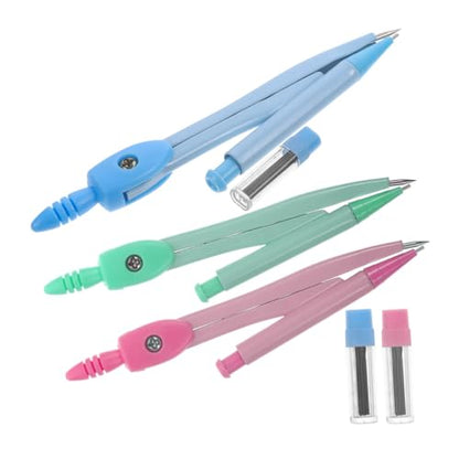 3 Sets Metal Math Compasses for Students Geometry Circle Drawing Tools with Non-Slip Handle Hard Tip for Precise Drafting and Art Design Stationery Kit