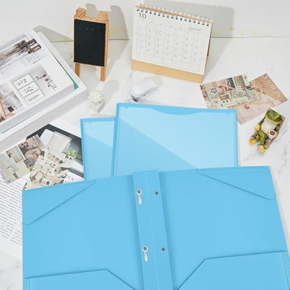 Henoyso 48 Pcs Plastic Folder with Clear Front Pocket and 3 Prongs Heavy Duty Plastic Folders with Card Slot Pocket Folders with Prongs for School Office Home(Light Blue) - color: Light Blue