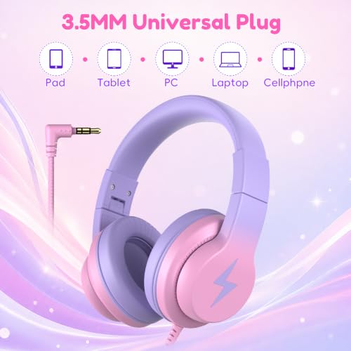 Candy Bila Kids Headphones, Wired Headphones for Kids Over Ear with Microphone, Foldable Headphone for Learning & Entertainment, Gradient Red - color: Gradient Red