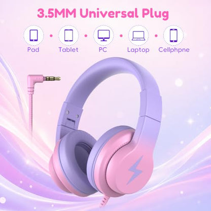 Candy Bila Kids Headphones, Wired Headphones for Kids Over Ear with Microphone, Foldable Headphone for Learning & Entertainment, Gradient Red - color: Gradient Red