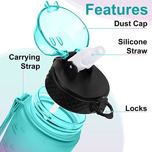 24 OZ Motivational Kids Water Bottle With Time Marker,Leak Proof,Straw Lid, Tritan BPA Free Sports Water Bottle Light green pink(1 Lid) - color: Light green pink
