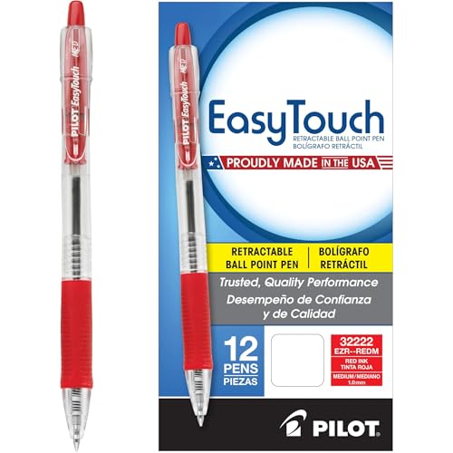 Pilot Easytouch Ballpoint Pen, Retractable, Medium 1 Mm, Red Ink, Clear Barrel, Dozen - color: Red, style: Medium Point