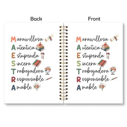 Teacher Spiral Notebook Journal, End of Year Best Teacher Gifts Journal for Notes Planning, Maestra for Notes Planning Gifts, Teachers Office Supplies, 5.5 X 8.3 Inch - color: Maestra