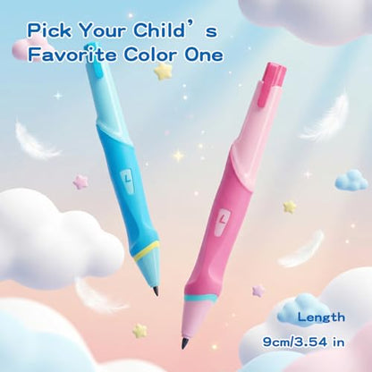 Ergonomic Pencil Set, 2.0mm HB Mechanical Pencils for Kids, School Supplies Include Sharpener, Eraser & 6 Extra Leads – Handwriting Aid for Preschool, Kindergarten, Homes, Blue, L - color: Blue