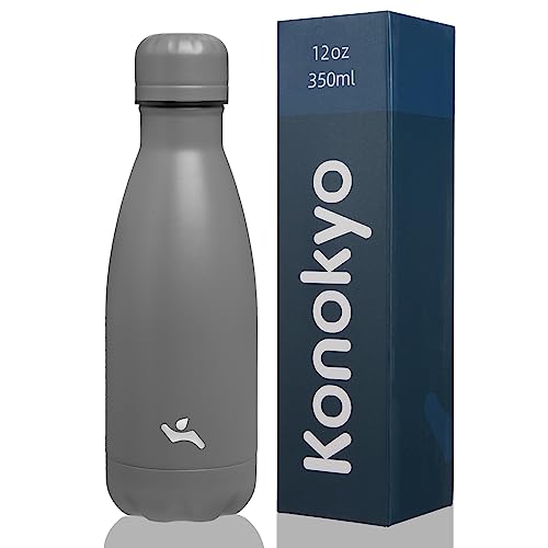 Konokyo Insulated Water Bottles,12 oz Double Wall Stainless Steel Vacumm Metal Flask for Sports Travel,Gray - color: Gray, size: 12 Ounces