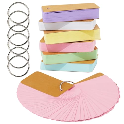 6 Pack Colored Flash Cards with 300 Sheets Study Cards, 2.7 * 1.6 Blank Notecards with Binder Ring, for DIY Greeting Cards, Kindness cards, and Study Cards - size: 2.7 x 1.6 inch