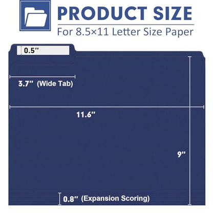 File Folder, PANDRI 120 Pack File Folder, 1/3 Cut Tab, Letter Size, Filing Folder for Office School Business, Dark Blue - color: Dark Blue