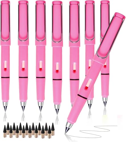XIUSHE 8PCS Pink Infinity Forever Pencils for Writing-0.7mm Infinite Everlasting Metal Inkless Pencils Set,Technology Magic Writing Pencil For School Office Professional Use (Pink,8) - style: Pink,8