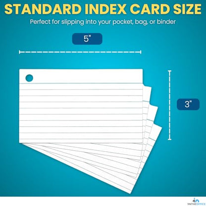 1InTheOffice Index Cards with Ring 3x5, Flash Cards with Binder Ring, Single Hole Punched Notecards, White, 100 Cards