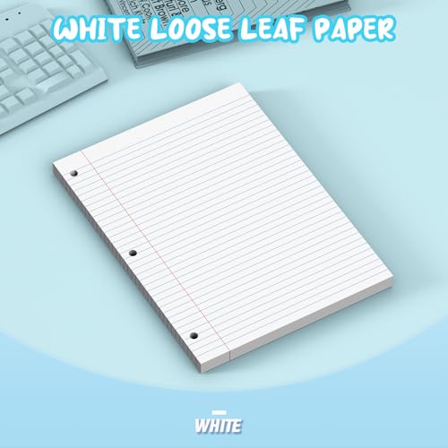 White Loose Leaf Paper 8 x 10.5, 130 Sheets Lined Paper College Ruled Paper, 3 Hole Punched Notebook Paper College Ruled, 3 Ring Binder Paper 8 x 10.5, Filler Paper College Ruled for Office, School - color: White-130 Pcs