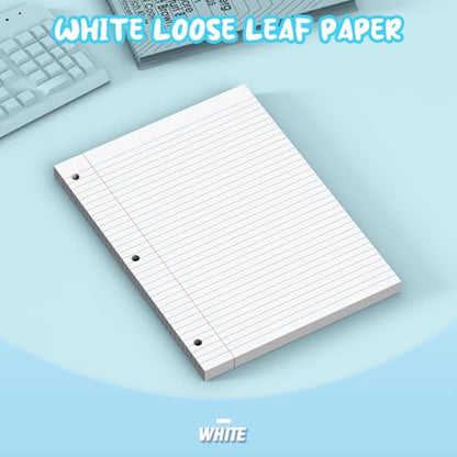 White Loose Leaf Paper 8 x 10.5, 130 Sheets Lined Paper College Ruled Paper, 3 Hole Punched Notebook Paper College Ruled, 3 Ring Binder Paper 8 x 10.5, Filler Paper College Ruled for Office, School - color: White-130 Pcs