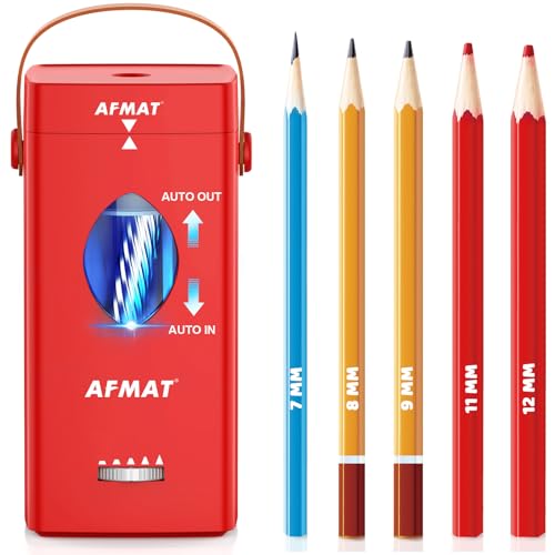 AFMAT Electric Pencil Sharpener, Rechargeable & Cordless, Fully Automatic Pencil Sharpener for Classroom, Auto in & Out, 5 Sharpness Modes, Heavy Duty Sharpeners for 6-12mm No.2/Jumbo Pencils PSC7 - color: Red