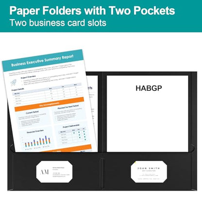 HABGP Two Pocket Folders, 100 Pack 2 Pocket Folders Fit Letter Size Paper, Black Paper File Folders with Pockets for School Office Home Business - size: 100 Pack