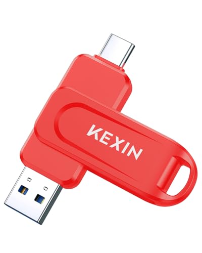 KEXIN Dual 32GB Flash Drive USB-A & Type-C Thumb Drive 3.0 100MB/s Swivel USB Drive 32GB Memory Stick for Smartphone Tablet iPhone 15/16 Car Game Console, Red - color: Red, size: 32G