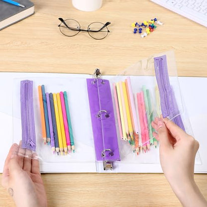 Feifeiya 30 Pcs Pencil Pouches with Zipper Clear Binder Pencil Pouches for 3 Ring Binder Bags Bulk for Office Supplies (Purple) - color: Purple