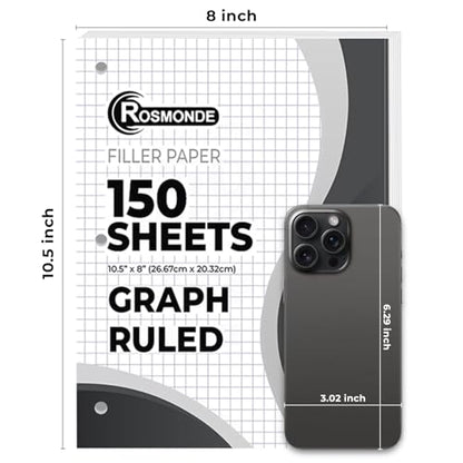 Rosmonde 6750 Sheets Graph Paper Bulk, 45 Pack, Bulk Grid Paper, 4x4, 8" x 10.5", Bulk Loose Leaf Paper, Thick Graphing Paper, Fights Ink Bleed, 3 Hole Punched, Quad Ruled Sheets, Bulk School Supplies - size: 45 Pack (6750 Sheets)