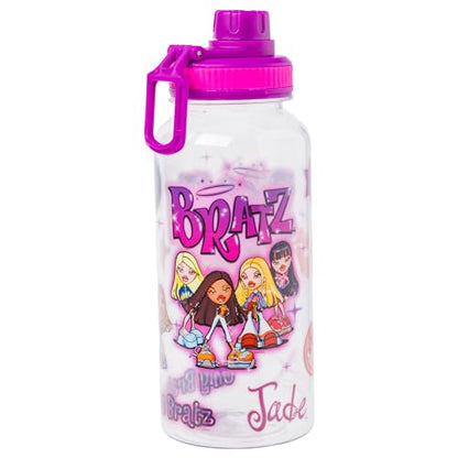 Silver Buffalo Bratz Airbrush Featuring Yasmin, Sasha, Jade, and Cloe Twist Spout Plastic Water Bottle with Stickers You Stick Yourself, 32 Ounces | Sasha, Jade and Cloe, Twist Spout, Sticker Set, You Stick Yourself, 0.95 Liters - color: Bratz