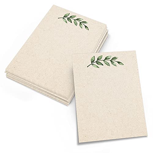 321Done Blank Note Cards, 5x7Thick Cardstock - Greenery Leaves Tan Card Stock, Notecards & Stationery for Writing, Stamping, Printing - Made in USA, Set of 50 - No Envelopes - color: Greenery, Tan, size: 5x7, Vertical