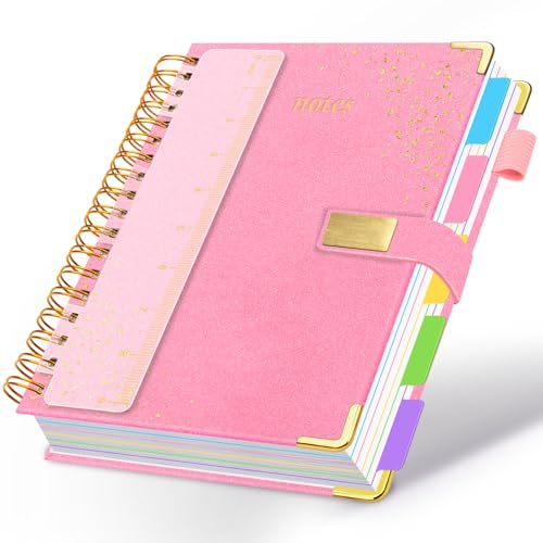Spiral Notebook Journal 8''x 10'' 5 Subject Notebook with Dividers, 300 Pages Notebook College Ruled with Magnetic Closure, B5 Tabbed Notebooks for Work School, Sparkle Journal for Women (Pink) - color: Pink, size: (B5)8''x 10''
