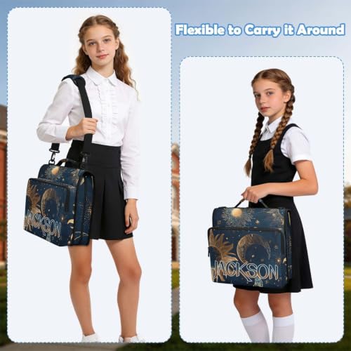 Custom Binder Bag Personalized Retro Moon and Sun 3 Ring Zipper Binder Bag with Laptop Pockets and Shoulder Strap Tote Binders Organizer Case for School Office - color: Custom Moon and Sun