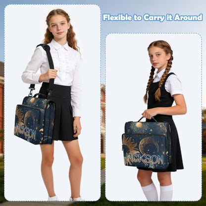 Custom Binder Bag Personalized Retro Moon and Sun 3 Ring Zipper Binder Bag with Laptop Pockets and Shoulder Strap Tote Binders Organizer Case for School Office - color: Custom Moon and Sun