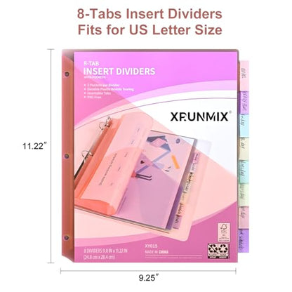 48 Counts 8-Tab Binder Dividers, Index Pockets for 3 Ring Binders, 8 Pastel Colors, US Letter Size (6)