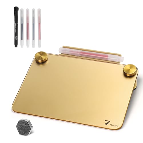 Gold Metallic Glossy Mirror Small White Board with Nail Support, Mini Desktop Glass Whiteboard, Desk White Board Dry Erase with Accessories, Stenography Artifact for Office Homeschooling Décor, 8x6'' - color: Gold