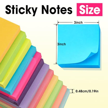120 Pads Sticky Notes 3x3, Bright Colors Self-Stick Pads Bulk, Super Sticky Notes, School Supplies, Office Products, 50 Sheet/Pad