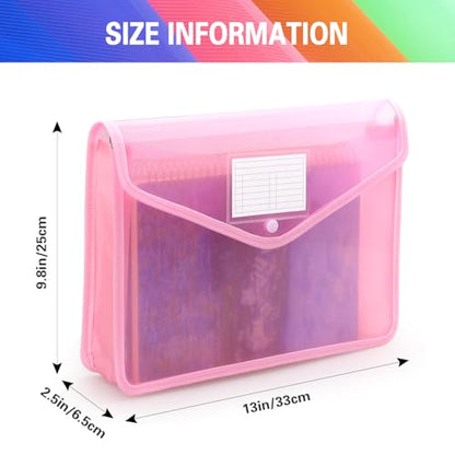 Tamaki Plastic Expanding File Folder, Fit Letter/A4 Size, Pink, 1 Pack | Transparent envelopes with Snap Closure, No Dividers, Large Capacity - color: Pink