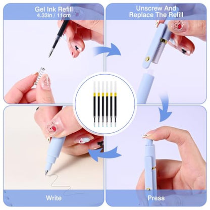 Gel Pens, 6 Pack 0.5mm Fine Point Pen Black Ink with 6 Refills, Quick Dry & No Smear, Smooth Writing Pens for Journaling, School, Aesthetic Office Supplies, Nurse Pens - color: 0.5mm Morandi-Black Ink