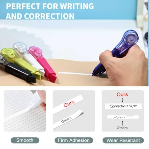 Correction Tape Pen, 10-Count Pack, 19.69ft Each, Dry Instantly, Stretch Resistant, not Easy to Break, as Smooth as Writing, Perfect for School, Office Supplies, Black White Red Yellow Blue - size: 1 Count (Pack of 10)