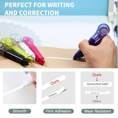 Correction Tape Pen, 10-Count Pack, 19.69ft Each, Dry Instantly, Stretch Resistant, not Easy to Break, as Smooth as Writing, Perfect for School, Office Supplies, Black White Red Yellow Blue - size: 1 Count (Pack of 10)