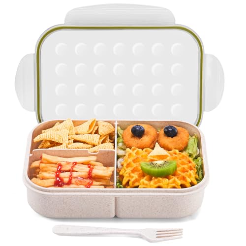 MISS BIG® Bento Lunch Box for Kids, 1150ml, 3 Compartments, White | White kids bento lunch box for school meals, daycare snacks, light lunch portions, picnic, and travel. - color: White, size: 1150ml