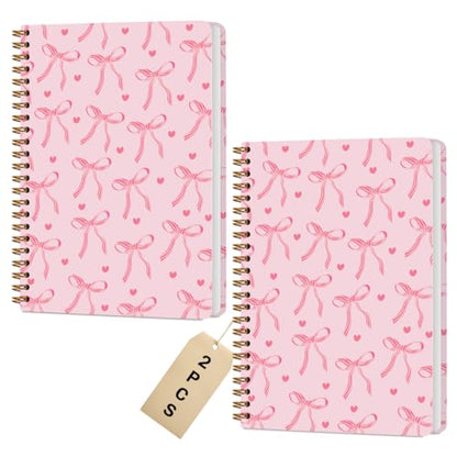 2 Packs Pink Bow Spiral Notebook College Ruled Trendy Notebook Journal Preppy Coquette Stuff Gifts for Women Teen Girls Journals for Writing Journaling Notebooks Office Classroom Supplies - color: Multi 1311