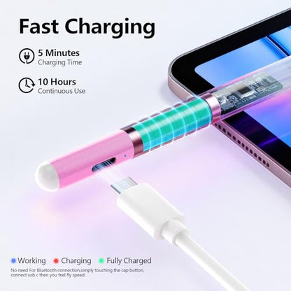 Stylus Pen for iPad 6th-11th Generation-2X Fast Charge Active Pencil Compatible with 2018-2026 Apple iPad Pro 11"/12.9"/M4, iPad Air 3/4/5/M2/M3/M4,iPad mini 5/6/7 Gen-Gradient White Pink - color: White pink
